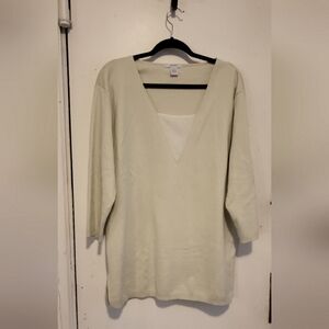 Joan Vass Cream V-Neck Tunic Sweater